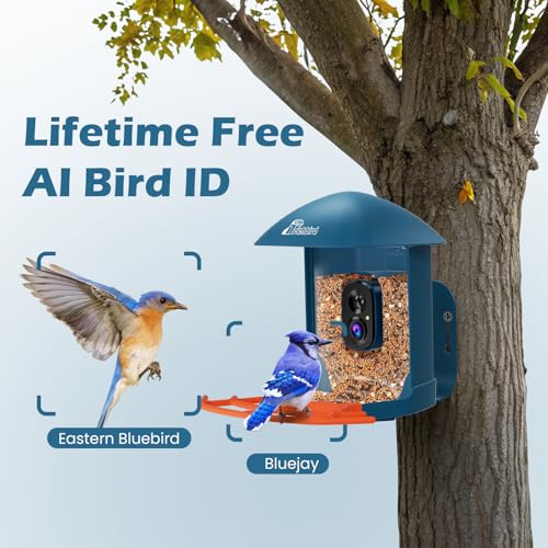 Smart Bird Feeder with Camera & Solar Panel, 2K HD Birdwatching Live | with AI Identify Bird Species, Auto Video Capture & Instant Notifications, for Mom/Dad/Bird Lovers - color: Deep Blue
