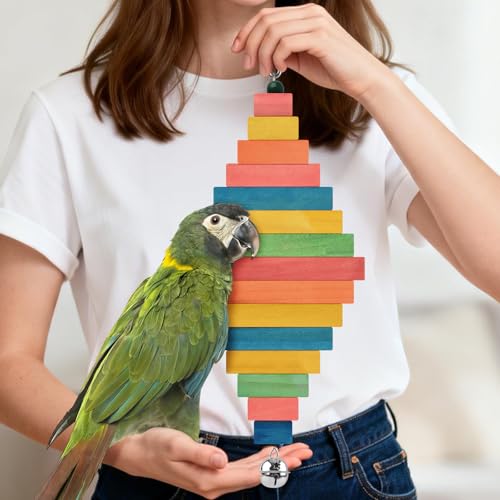 DBNESS 2 Pcs Bird Toys, 15.94in Large Parrot Foraging Toys for Beak Grinding, Wooden Block Bird Chewing Toys for Macaws Eclectus Cockatoo African Greys Amazon Parrots - size: 15.94in