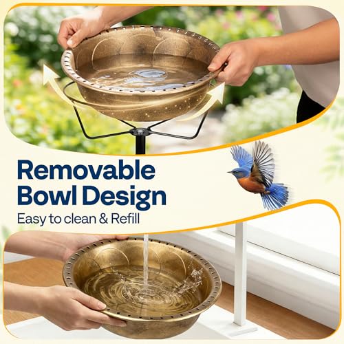 VIVOHOME Bird Bath for Outside with Metal Ground Stake, Copper | Weather-Resistant ABS, 13-Inch Bowl, 1.45-Gallon Capacity, for Outdoor/Garden, Bird-Friendly, Easy to Clean - color: Copper, size: Birdbath Only