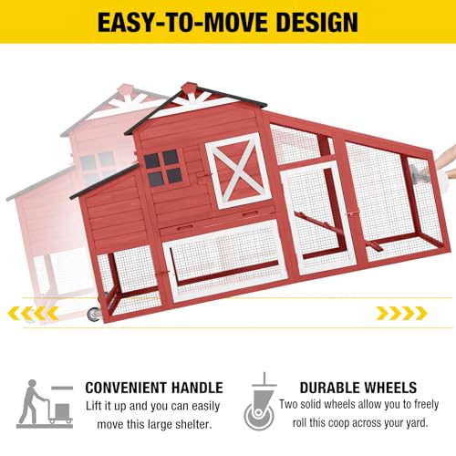 AIVITUVIN Chicken Coop with Nesting Box Mobile Chicken House on Wheels for 2-4 Chickens Rabbit Hutch Pull-Out Tray Wooden Poultry Cage Red - color: Red