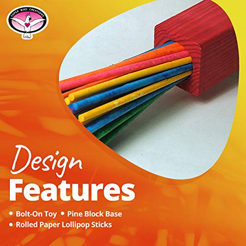 Super Bird Creations - SB301 Chewable Paper Party Bird Toy with Colorful Lollipop Sticks - Ringnecks Medium Conures Parrot - Chew Enthusiasts - Enriching Bird Toys for Medium to Large Birds - 1-Pack - size: Large