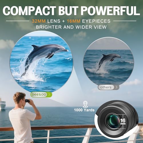 25x32 Compact Bird Watching Binoculars, High Powered for Adults Kids | BAK4 FMC Optics for Cruise Ship, Low Light for Camping Hiking, Eyeglass Friendly for Men Women, Small Size for Travel