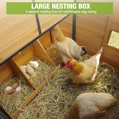 GUTINNEEN Large Chicken Coop with All Around Metal Frame Mobile Hen House with Wheels Weatherproof Duck House with Nesting Box, Outdoor Run, Perch, Leakproof Tray for 6-8 Chickens 85" L - size: 85.6"L x 48.2"W x 48.2"H