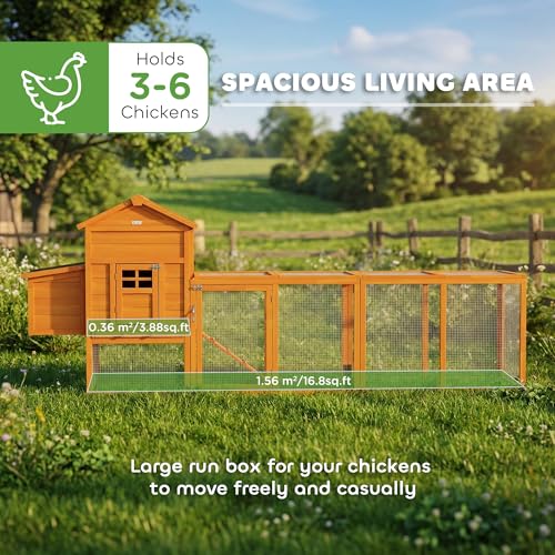 PawHut 118" Extra Large Chicken Coop Asphalt Roof for 3-6 Chickens Orange | Wooden Hen Run, Slide-Out Tray, Nesting Box, Hen Hutch - color: Orange