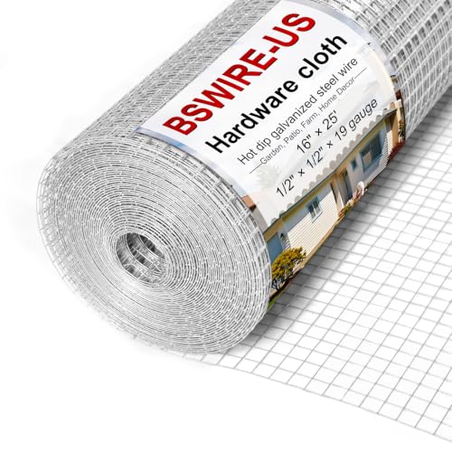 Hardware Cloth 1/2 inch,16inx25ft Chicken Wire Fence,19 GA Wire Mesh | Double-layer hot-dip galvanized Mesh for Poultry Netting, Garden Fencing, Tree Guard Rolls and Rabbit Cages Snake Fence - size: 1/2inch 16inx25ft