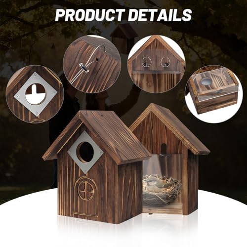 2-in-1 Window & Tree Hanging Bird House with Stainless Steel Rope | Dual Mounting Options, Clear Viewing Window, Openable Privacy Panel, Outdoor Birdhouse, For Bluebirds Finches Chickadees
