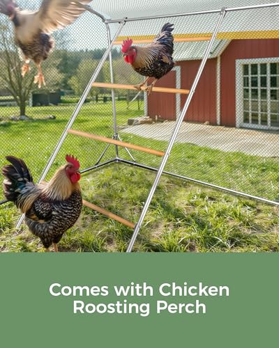 Large Metal Chicken Coop with Run, 12.6FT Walk-in Chicken Run for Yard with Waterproof & Anti-UV Cover, Spire Roof Outdoor Poultry Cage for Chickens Ducks Rabbits Backyard Farm with Ladder