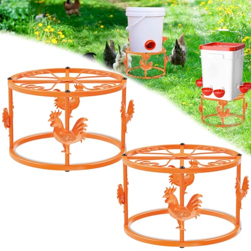 2pc Metal Stand for Chicken Poultry Feeder Waterer Orange | Sturdy Rustproof Iron Construction, Cute Chicken Ornament, Suitable for Chicken Coop Cat Dog Bowl Indoor & Outdoor Use - color: Orange 2pc