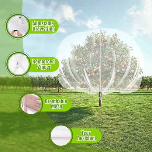 12.6 * 12FT Large Fruit Tree Netting, Tree Nets for Fruit Trees with Zipper and Drawstring, Insect Netting Barrier for Garden Blueberry Bushes Cherry Peach Apple Protection from Squirrels Birds Pests - size: 12.6FT x 12FT