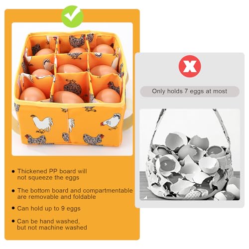 Removable Egg Collecting Basket, Foldable Canvas Egg Holder | Egg Basket for Gathering Fresh Eggs with 9 Pouches, Collector Egg for Chicken, Duck, Goose (Yellow-flowered Chicken) - style: Yellow-flowered Chicken