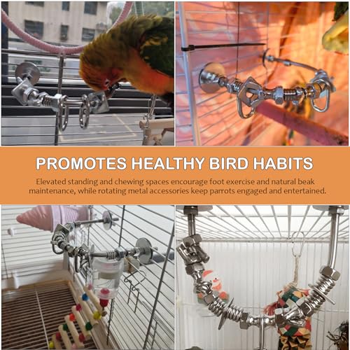 4.5 * 4inch Stainless Steel Parrot Perch with Chew Toys, U-Shaped Metal Bird Perch Stand, Easy Install, for Large and Medium Birds