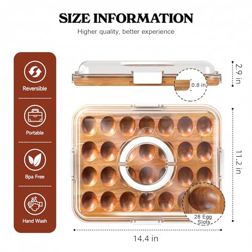 Deviled Egg Containers with Lid, Acacia Wooden Base with 28 Slots | Portable Deviled Egg Platter Carrier Holder Trays, Elegant appearance, Strong Durability, for Party and Home Kitchen - color: White