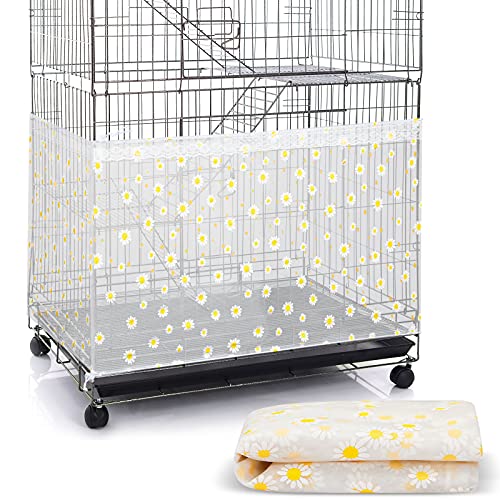 Shappy Large Bird Cage Net Cover for Seed Bird Cage Skirt Seed Catcher with Daisy Pattern Adjustable Nylon Protector for Budgie Parrot Parakeet Macaw(X-Large,White Daisy)