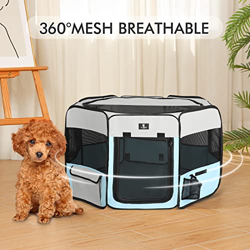 X-ZONE PET Dog Playpen Portable Pet Play Pens for Puppies, Cat, Rabbit, Chicks, Foldable Exercise Play Tent Kennel Crate, Indoor/Outdoor Travel Camping Blue Medium - color: Blue, size: Medium