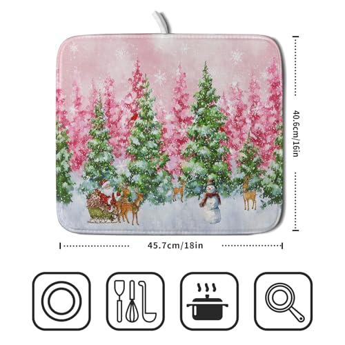 Santa Claus Dish Drying Mats for Kitchen Counter Watercolor Forest Decoration Coffee Mat for Table Decor - color: Winter Forest Colorful, size: 18" x 16"