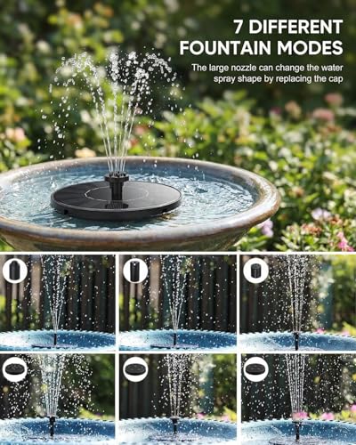 Solar Bird Bath Fountain – 2026 Newly Upgraded 1.4W Solar Pump with 7 Nozzles and 4 Fixed Pipes, Floating & Free-Standing, Solar Fountain for Bird Bath, Garden, Pond, Pool, Outdoor