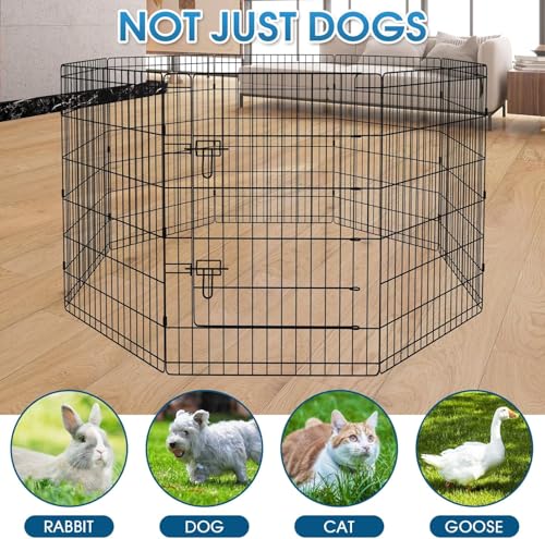 Artmalle 36-Inch Dog Playpen with Top Cover, 8-Panel Rustproof Fence | 36-inch rustproof 8-panel dog playpen with fitted top cover, tool-free setup and roomy space for indoor or outdoor use. - style: 24'' x 36'' with Top cover