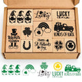 JarThenaAMCS 11 Pcs St. Patrick's Day Wooden Rubber Stamps Lucky Clover Shamrock Gnome Mixed DIY Craft Stamps for Irish Party Decor Scrapbooking Cards Making - style: St. Patrick's Day