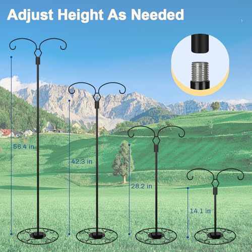Liitrton 62.6 Inch Double Shepherds Hooks for Outdoor Hanging Bird Feeders | Adjustable Hummingbird Feeder Stand with Round Base, 4 Prongs Base & Water Weight Bag, Garden Decor Hanger