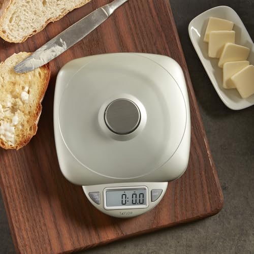 Taylor 11LB Capacity Digital Glass Top Kitchen Scale with LCD Display, Weight in Grams and Ounces for Baking, Cooking, and Meal Prep, Silver
