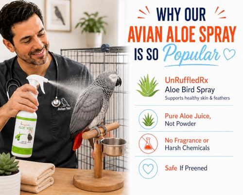 UnRuffledRx Aloe Vera Bird Spray for Parrots | Gentle Daily Support for Itchy Skin, Scratching, Dry Feathers & Feather Comfort | Fragrance Free & Safe if Preened, 8 oz - size: 8 Fl Oz (Pack of 1)