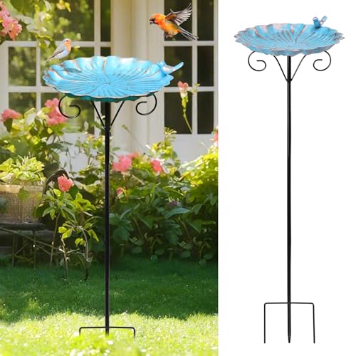 Metal Bird Bath for Outdoors, Birdbath with Metal Stake Garden Decor | 34 inch Height Outdoor Metal Bird baths, Bird Feeder with Metal Stake for Outside Garden Yard Lawn Decor