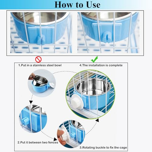 Mechpia 4 Pieces Crate Dog Bowl, Removable Stainless Steel Pet Kennel Hanging Food Water Feeder Bowl Cage Coop Cup for Puppy Medium Dog Cat Rabbit Ferret Bird - size: Blue,Green,Red,Grey