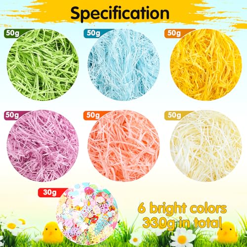 FOIMAS Easter Grass Basket Filler,11.6oz Shred Craft Paper with Confetti for Easter Basket Filler Stuffer Gift Packaging Supply - color: Green Blue