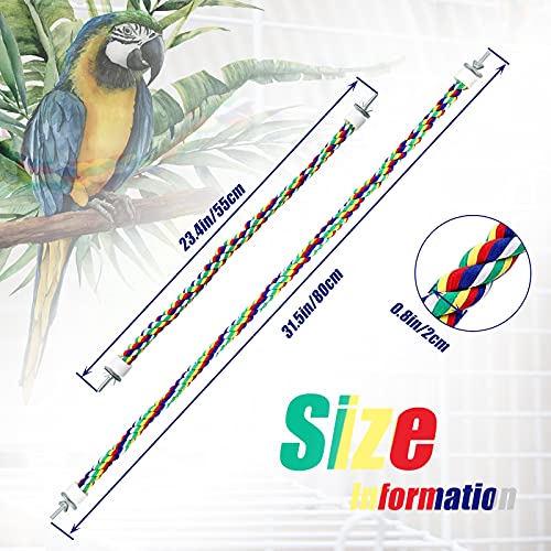 Weewooday 2 Pcs Bird Rope Perches Climbing Rope Bird Cage Accessories for Parrots, Parakeets, Cockatiels, Conures - size: 21.6 Inch, 31.5 Inch