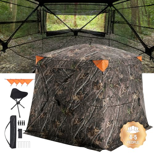 VEVOR Hunting Blind，See Through Ground Blinds with Carrying Bag, 360 Degree Portable Camouflage Tent，Durable Concealed Shelter with Silent Side Door and Window, for Turkey and Deer - size: 4-5 Person（270°See Through) (H-69''）
