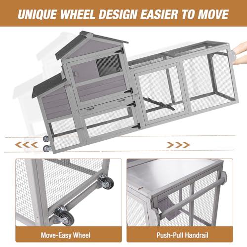 Chicken Coop Chicken House for Outdoor, Poultry Cage with Wheels Large Mobile Hen House and UV-Resistant Roof - Grey