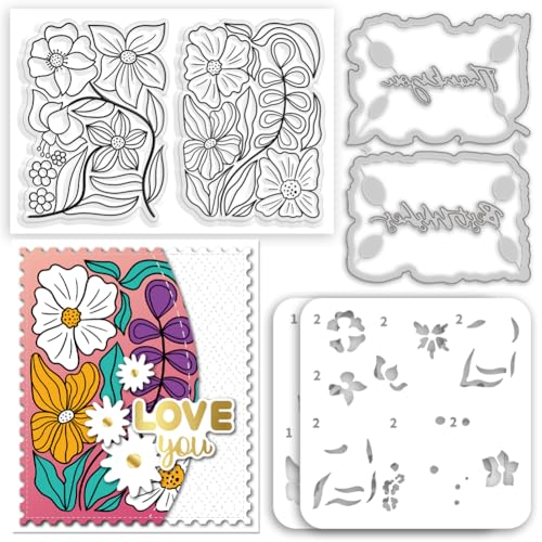 Bohemian Plants Stamps and Cutting Dies Set with Reusable Wall Painting Template for Card Making Boho Flowers Silicone Stamps Floral Leaves Die Cuts Stencils for DIY Craft Scrap-Booking Decor - style: Bohemian Plants