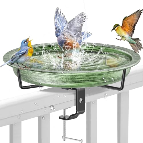 Deck Mounted Bird Bath for Outside, Detachable Birdbath Bowl with Sturdy Clamp, Outdoor Bird Baths Bowl for Attracting Birds Garden Yard Decor (Retro Green) - color: Retro Green
