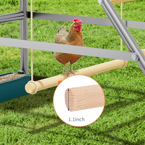 37.4" L x 18.9" W Roosting Bars for Chickens in Coop, Metal Frame Chicken Roosting Bars with Swing, Ladder & Food Box, Chicken Perch for Coop, Backyard, Farm - size: 39.8"L x 6.7"W x 4.7"H