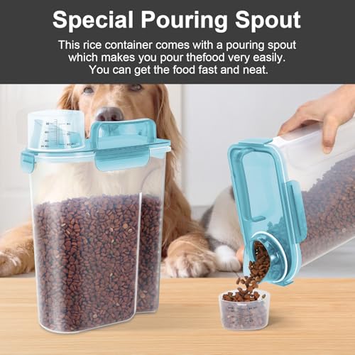 LEAWALK 5-7Lbs Cat Dog Storage Container, Portable Pet Food Containers with Upgraded Large Spout and Cup, Small Animal Kibble Dispenser for Bird Seed, Oatmeal, Rice, Flour-Clear Blue - color: Clear Blue, size: 5L-1pack
