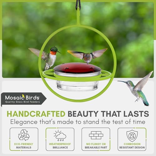 Hummingbird Feeder for Outdoors Hanging, 3.4 OZ Hummingbird Feeders, Glass Bowl with 4 Feeding Ports, Leak Proof Lid & Circular Perch, Bird Feeder (1, Lime) - color: Lime
