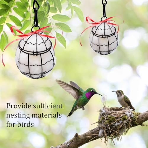Bird Nesting Material Holder Hummingbird Nesters Natural Wool for Wild Birds Nesting Station Bird Watching Gifts for Patio Garden Outdoor