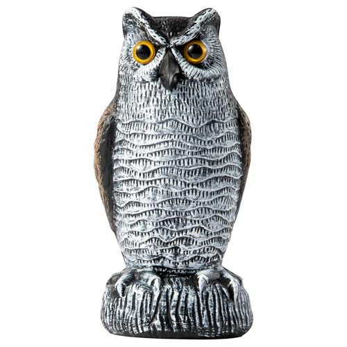 OFFO Fake Owls, Plastic Owl Statue to Decorate The Garden, Porch Pool Patio Yard, Halloween Decorations for Outdoor Garden, 8.3-Inch Height, Brown and White - color: Round Ear Owl Brown, size: 8 in