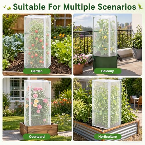 3 Pcs 57"X17.7"X17.7" Square Tomato Netting with Zipper, Insect Cover | Tomato Cage Mesh Cover, Drawstring, Garden Protection, Insect Barrier, Vertical Climbing Plants, Vegetables, Fruits - size: Square-3PCS