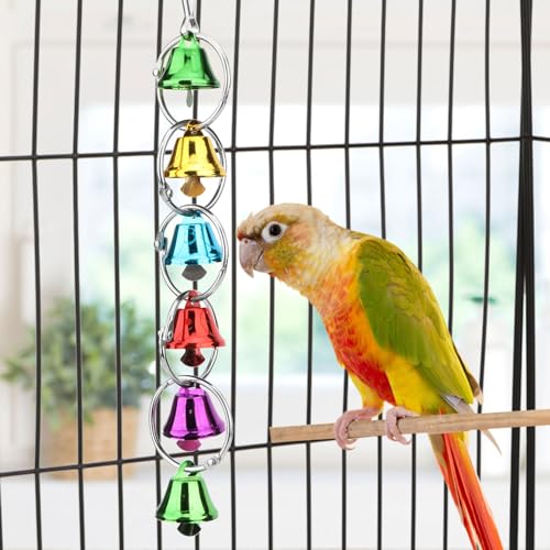 Hypeety Colorful Bird Bell Toys Parakeet Cage Hanging Chew Bells for Parrot | Bright colorful bells, chewable, safe materials, fits most cages, easy to hang, reduces boredom, for small parakeets, 6 bells - color: Hanging Bell C