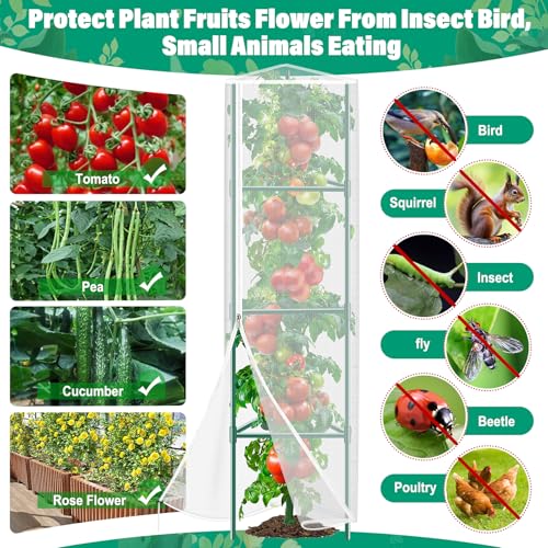 3 Pack Garden Bird Netting Plant Cover for Triangle Tomato Cage, 48"x13" Insect Bird Barrier Tomato Cage Net with Zipper & Drawstring, Tomato Trellis Netting Protection Cover for Protecting Plants - color: Triangle White