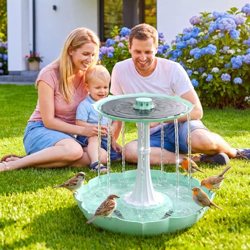 Solar Power Bird Bath Fountains Pump, Blue 2-Tier Cascade Water Feature for Outdoor Garden, Outside Pedestal Birdbath Kit for Yard Decoration & Wild Birds Feeding