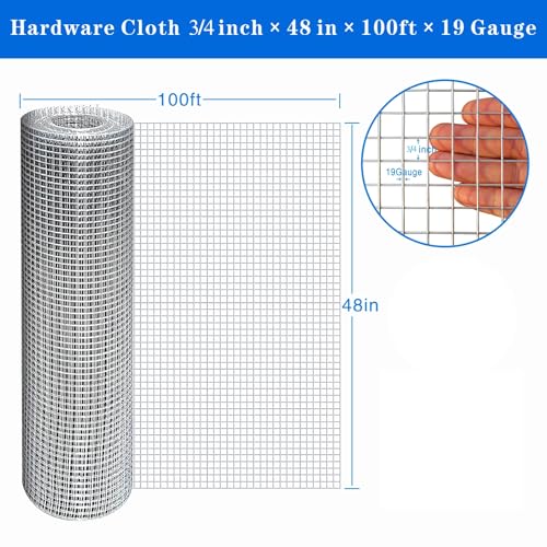 Hot-Dip Galvanized 3/4 in Hardware Cloth 48x100ft 19G Chicken Wire | Fencing - size: New 3/4 Inch 48in x 100ft