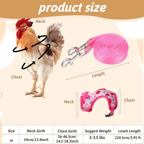 2 Pcs Adjustable Chicken Harness and Leash Set, Comfortable Chicken Vest Elastic Hen Vest with Strawberry Pineapple Print for Small Pets Duck Goose Hen Training Walking Supplies