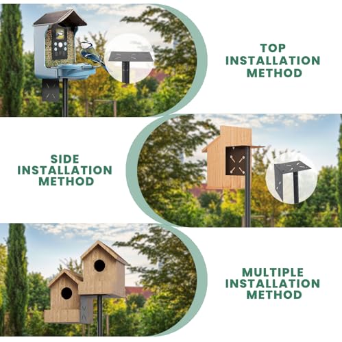 Bird Feeder Pole, 108-Inch Adjustable Squirrel Proof Bird Feeder Pole (Black) with 4 Sheep Hooks. for Outdoor Use (House Not Included)