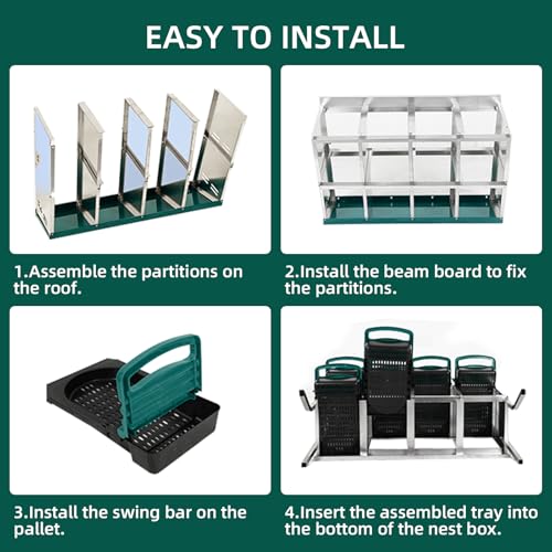 Chicken Nesting Box 8-Compartment – Roll Away Laying Boxes for Hens with Lid Cover & Egg Protection – Heavy Duty Red Poultry Nest Box - color: Green, size: 47.2"L x 17.7"W x 35.4"H
