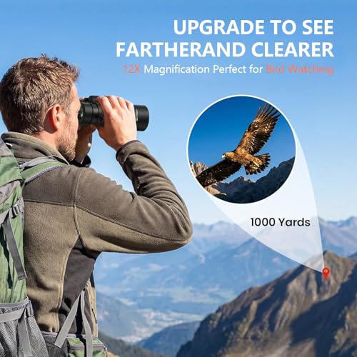 12x42 HD Binoculars for Adults, BAK4 Prism Waterproof Lightweight Binoculars with Low Light Vision for Bird Watching, Hunting, Hiking, Travel, Cruise - size: 12X42