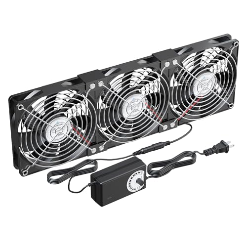 3X120mm Computer Fans with AC Plug & Speed Controller - 12V DC Cooling Fans for PC Case, Server Cabinet, Industrial Chassis, Greenhouse Ventilation - size: 3x120mm