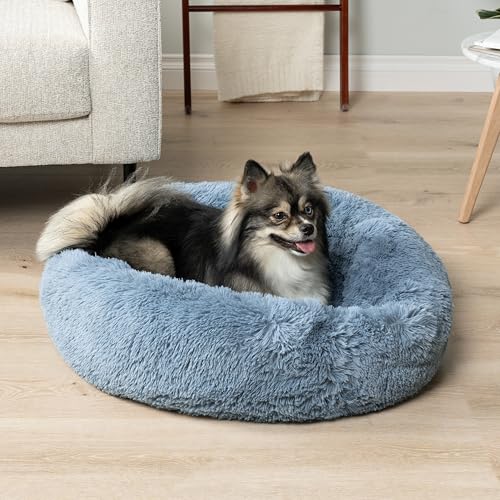 PetAmi Calming Donut Dog Bed, Washable Faux Fur, 23 Inch Small, Blue | Warm Shaggy Faux Fur and A Deep Nest Help Anxious Pets Curl Up and Sleep Soundly. Perfect for Puppies, Cats, and Rescues. - color: Dusty Blue, size: Small - 23"