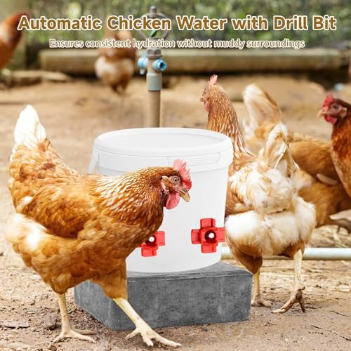 40 PCS Horizontal Chicken Waterer Nipples, Automatic Poultry Drinking Nozzles with Drill Bit and Seal Rings, Non-Leak Chicken Water Dispenser Kit for Bucket, PVC Pipe, Barrel Use